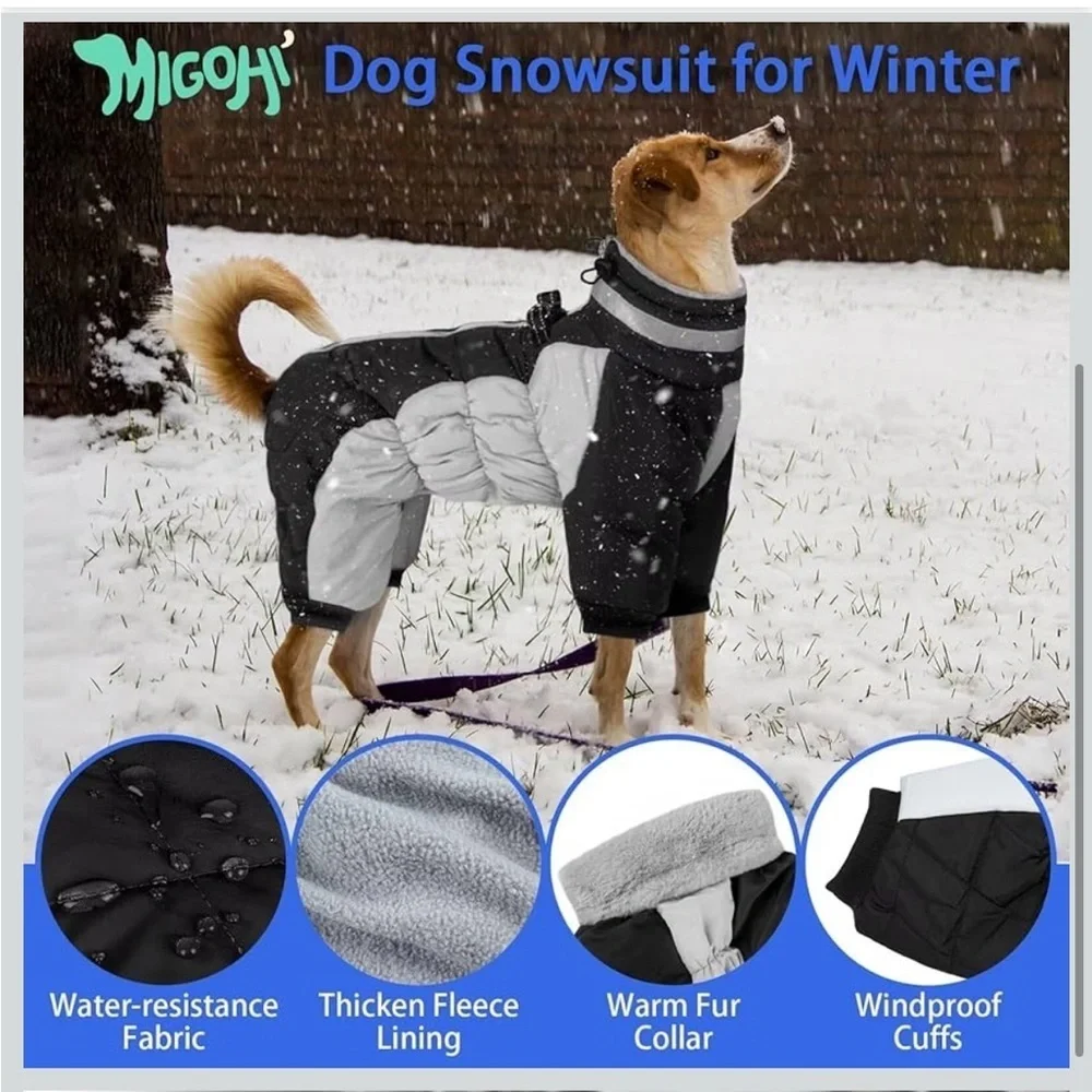MIGOHI Full Body Dog Coat Reflective Large Dog Winter Coat W/Harness, 541-BB3